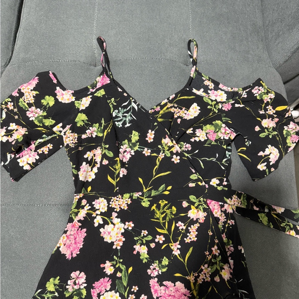 Black Floral Cold Shoulder Wrap blouse